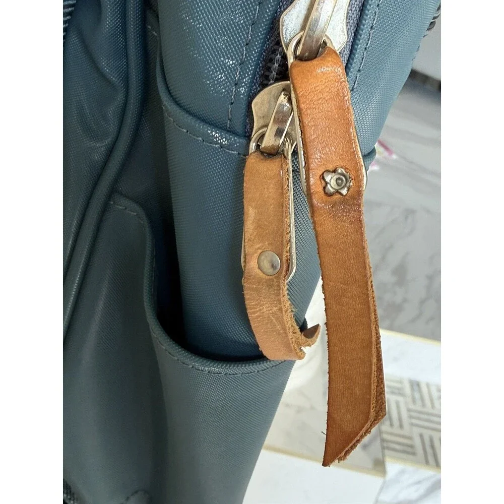 JON HART Genuine Leather Blue Coated Canvas Unisex Backpack KRE $260